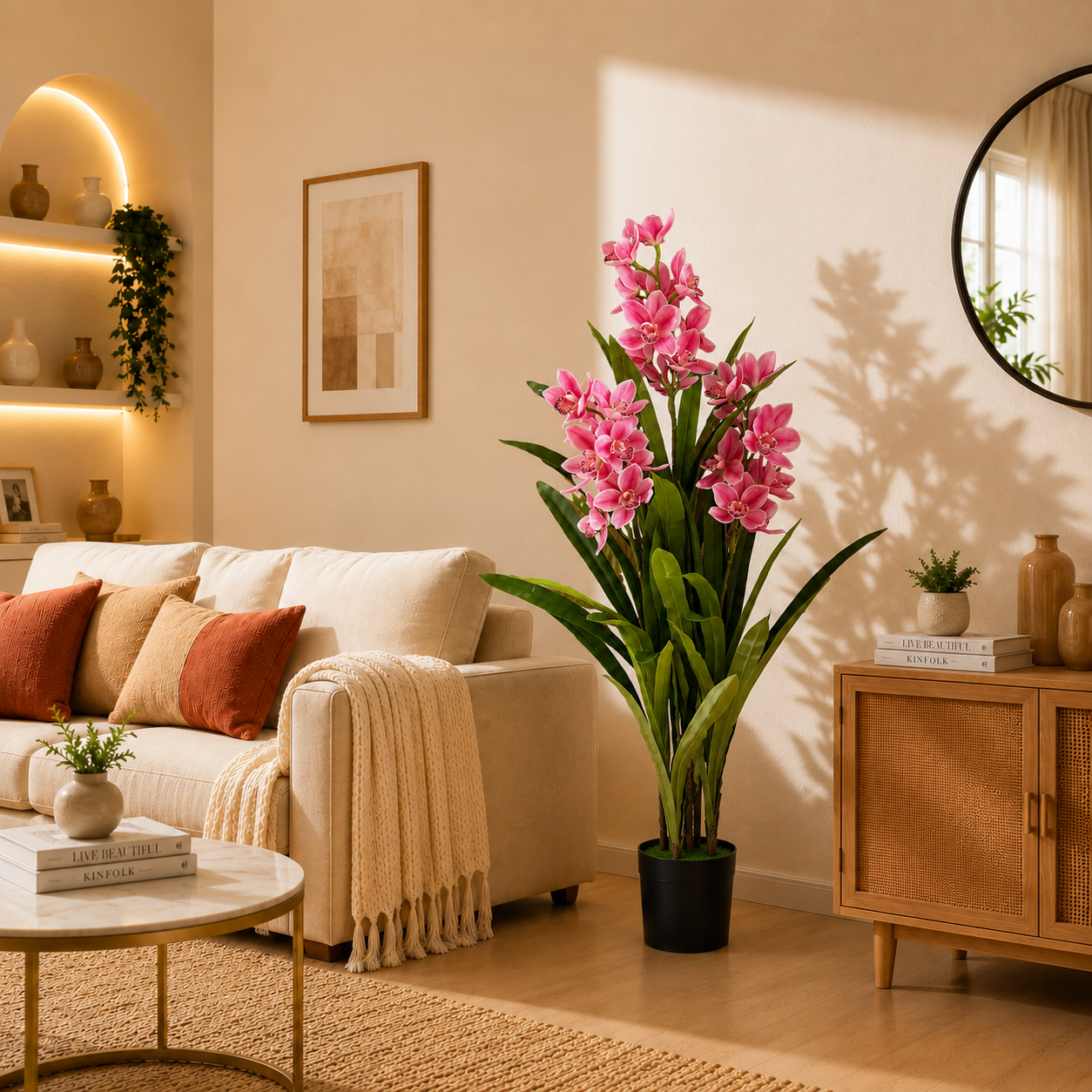Artificial Pink Cymbidium Orchid Plant — 1.50m (4.9 ft)