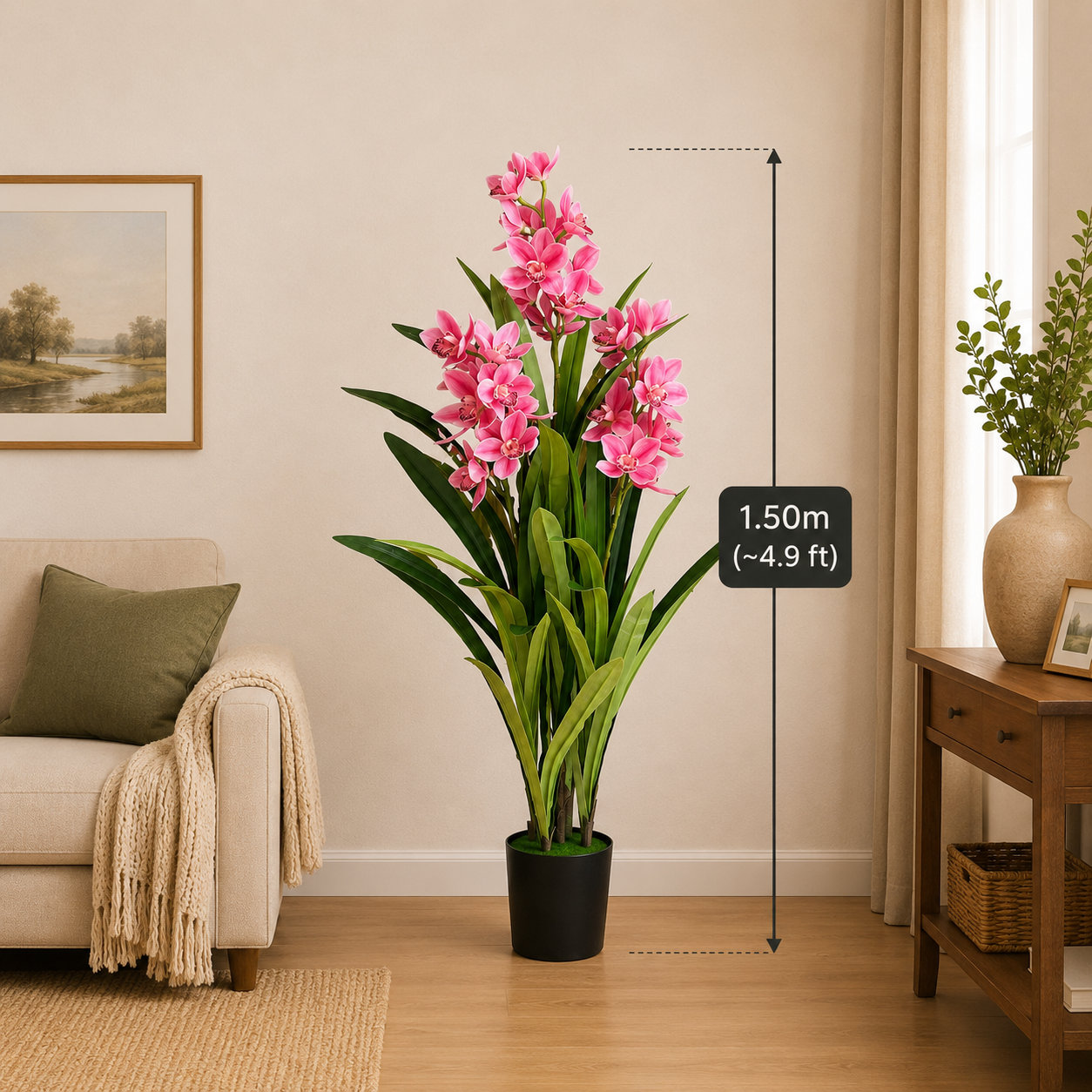 Artificial Pink Cymbidium Orchid Plant — 1.50m (4.9 ft)